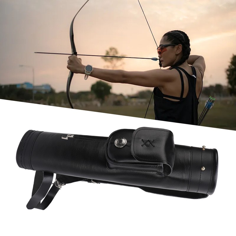 Archery Arrow Quiver Cowhide Leather Arrows Holder Bag Shoulder Back