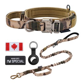 OEBEESA Tactical Dog Collar and Leash Set: Adjustable Dog Collar and Leash with Handle,Patch and Airtag Case Holder for Medium and Large Dogs
