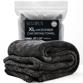 WEST BROS Extra Large Car Drying Towel 40"x24", 1300 GSM Car Towel, Gray