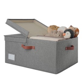 GRANNY SAYS Large Storage Bins with Lids, Decorative Storage Boxes, Fabric Storage Bins with Double-Open Lid and Divider, Collapsible Clothes Storage Bins, 63L Linen Sorage for Closet, Dark Gray