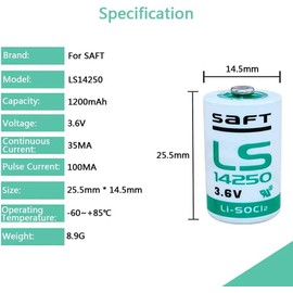 (25 Pack) ls14250 Lithium 3.6v Batteries 1200mAh for saft ls14250 3.6v Battery LS 14250 C 1/2 AA 3.6v Lithium Battery