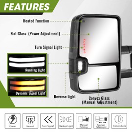 SIZIOM Switchback Towing Mirrors for 2003-2007 Chevy Silverado Tow Mirrors GMC Sierra Side Mirrors with Dynamic Turn Signal&Running Light Backup Lamp Power Heated Extendable Pair Set(Textured Black)