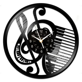 KingLive Music Wall Clocks, 12'' Piano Vinyl Record Wall Clock, Retro Records for Wall, Thanksgiving & Christmas Music Note Wall Decorations Gifts for Women, Men, Music Lovers