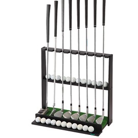 EnigmaSoul Wooden Golf Putter Stand with Ball Storage - Holds 8 Clubs & 22 Golf Balls, Space-Saving Golf Club Holder for Indoor/Home/Office/Simulator/Driving Range - Golf Accessories & Training Aid