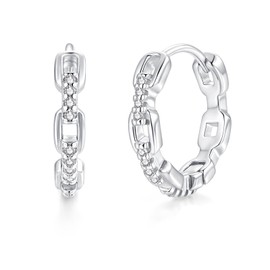 Bewenda Hoop Earrings Silver 925, 925 Sterling Silver Hinged Hoop Earrings, Hypoallergenic Ear Hoops for Women Girls, Huggie Hoops Earring with Zirconia, 16mm Small Sleeper Cartilage Earring Gifts