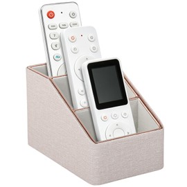 Rose Gold Edge Inlaid Leather Desktop Organizer, Remote Control Holder,Nightstand Remote Caddy, Multi-Functional Storage Box for Cellphone,Pens, Makeup Brushes, Lipsticks & Small Cosmetics (Beige)