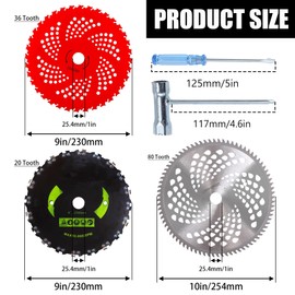 9" x 36 Teeth Carbide Tipped Blades 9" x 20T Chainsaw Tooth Cutter,10" x 80T Brush Cutter Trimmer Blades with Universal Adapter Kit,Premium Stainless Steel Trimmer Head Compatible with Cutter, Trimmer