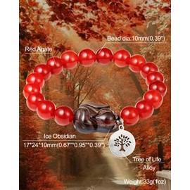 XHUUU Red Agate Bracelet for Women Ice Obsidian Fox with Tree of Life Charm Stretch Bracelets Reiki Stone Energy Crystals Gifts