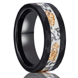 Concept Knight Tungsten Carbide Rings for Men and Women 8mm Black Hammer Men's Engagement Wedding Bands Inlaid Gold Foil Meteorite Luminous Matte Brushed (8mm black, 10)