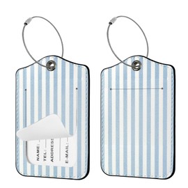 Seorsok 2Pcs Luggage Travel Tags for Suitcases,Cute Striped PU Leather Name Tag with Privacy Cover&ID Label Address Card and Durable Metal Ring Suitable for Men Women Handbags Backpack,Blue