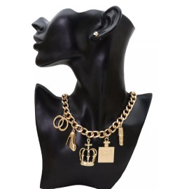 Unbranded Women Necklace Gold Metal Chain Crown Shoe Lipstick Perfume Infinity Charm Party