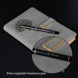 Tree of Life Refillable Writing Journal For Women & Men Faux Leather Hardcover Notebook A5 College Ruled 200 Lined Pages Lay-Flat Personal Diary With Pen & Magnetic Buckle (Tree of Life - Grey)