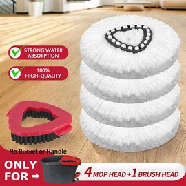 Mop Head & Scrub Brush Refill For O-Cedar EasyWring 1 Tank System Only. Bucket & Handle NOT Included. Perfect Suitable Cleaners Pack:_4mop+1brush（only fits O-cedar one tank old style)