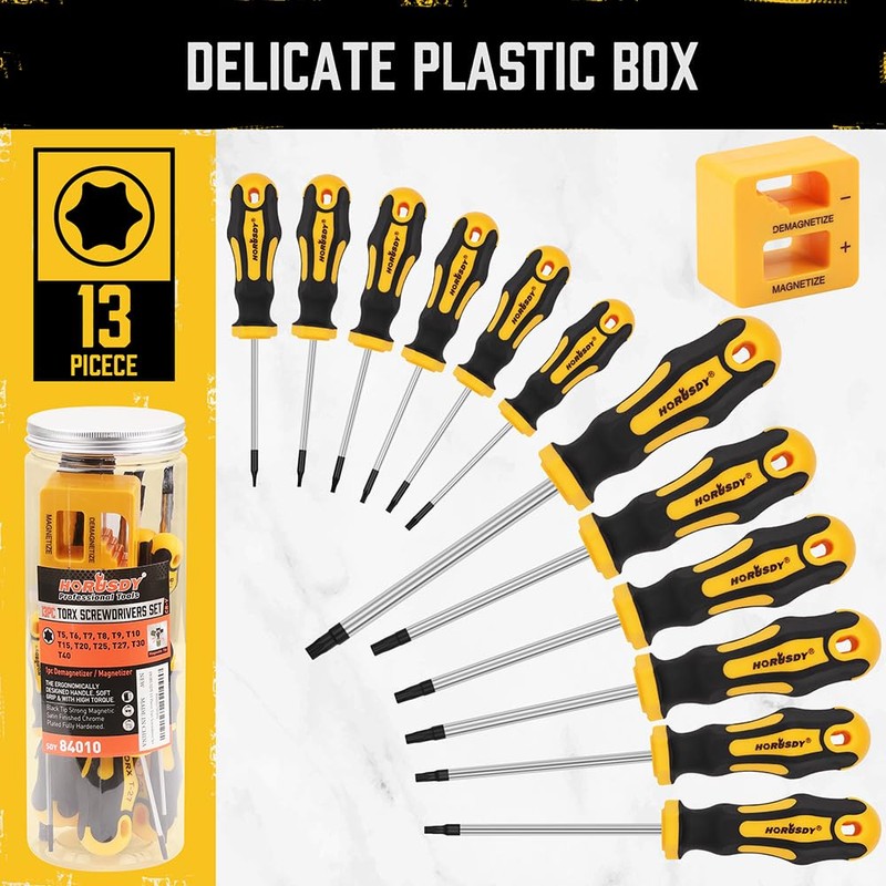HORUSDY 13-Pieces Torx Screwdrivers Set, T5 - T40, Magnetic Torx