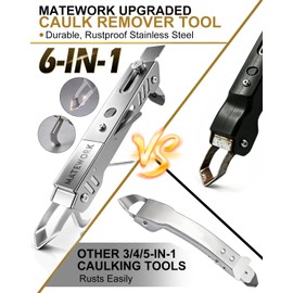 Matework 6 in 1 Caulking Tool, Stainless Steel Caulk Remover - 5 Pads