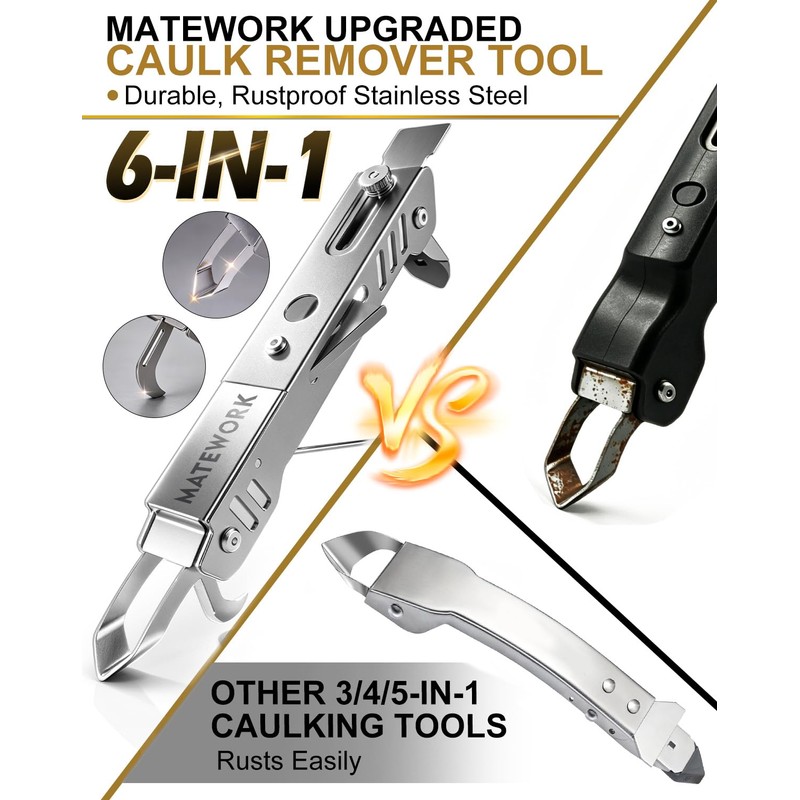Matework 6 in 1 Caulking Tool, Stainless Steel Caulk Remover
