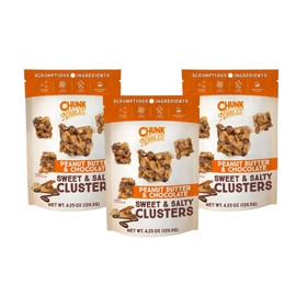 Chunk Nibbles Peanut Butter Chocolate Snack Clusters - Gourmet Sweet & Salty Treat with Pretzels, Peanuts & Corn Squares - Handcrafted, No Artificial Colors, RPSO Certified - 4.25oz Resealable Pouch (3 Pack)