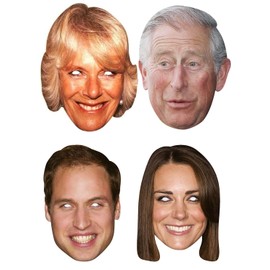 SHATCHI 4 Pack Royal Family King Charles III Queen Consort Camilla Kate William King’s Coronation Supplies Celebrities Face Mask Hen and Stag Parties Fancy Dress