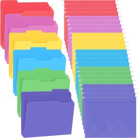 Chiisong 144 Pcs Extra Capacity Colored Hanging File Folders Letter Size Manila Folders with 1/5 Cut Adjustable Tabs1/3 Cut Tab Assorted Positions File Organizer Office Supplies(Bright Color)