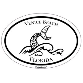 Oval Venice Beach Florida Vinyl Decal - Mermaid Bumper Sticker - FLA Vacation Souvenir Sticker