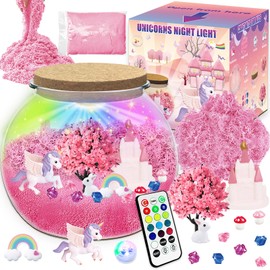Children's Luminous Unicorn Terrarium Set for Girls Age 4, 5, 6, 7, 8-12 Years, Unicorn Gifts Include Magic Sand, Rabbit, DIY Unicorn Night Light, Ideal Art Craft Gifts