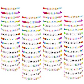 Pasonly 60 Pcs Friendship Bracelets for Teen Girls, Classic Style Letter Beads Bracelets Stretchy Cute Bracelet Inspirational Bracelets for Kids Women