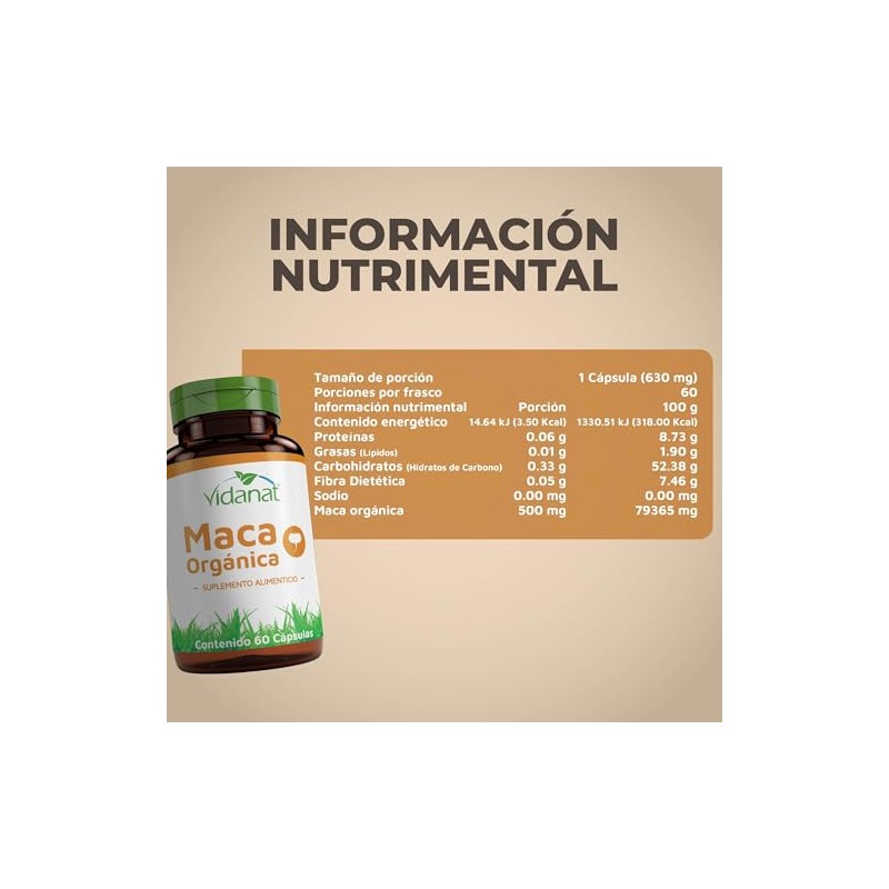 Vidanat Maca organica - 60 Cápsulas