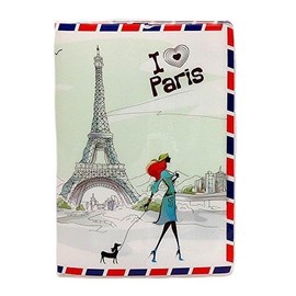 Gifts UK® London Passport Cover Travel ID Holder Card Wallet Protector Case (I Love Paris with Eiffel Tower Fashion Lady Walking Dog)