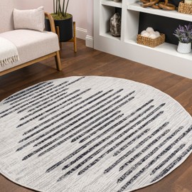 JONATHAN Y SMB124D-4R Zolak Berber Stripe Geometric Ivory/Black 4' Round Indoor/Outdoor Area Rug, Pet Friendly, Non Shedding, Stain Resistant, Easy-Cleaning for Home, Patio, Backyard, Porch