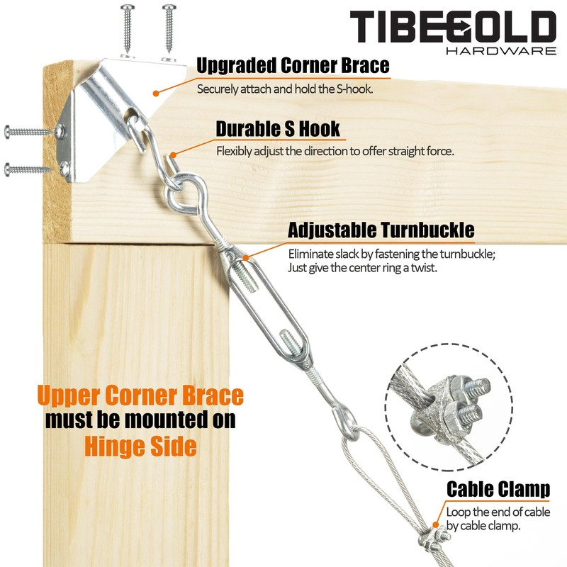 TIBEGOLD Anti Sag Gate Kit for Wooden Fence, Silver Gate