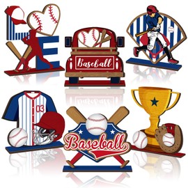 Cinnvoice 6 Pcs Baseball Party Table Decorations Baseball Wood Table Centerpieces Sports Wooden Sign Tabletop Decorations for Fans Club Sport Party Birthday Home School Desk Shelves Tiered Tray Decor