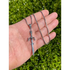 Viking Sword Mens Real 925 Sterling Silver Viking Sword Pendant Necklace Chain Knife Medieval - Pendant & 22" Chain