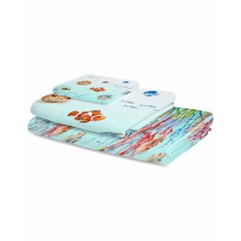 Chees D Zone Bath Towel Sets, Watercolor Colorful Fish Coral Bathroom Towels Soft Hand Towel Washcloth Cotton Towel Set,Absorbent Soft Bath Set for Hotel Beach Pool Retro Ocean Animal Focus Towels
