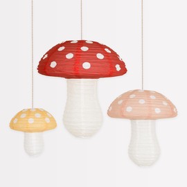 Meri Meri Mushroom Lanterns (Pack of 3), Fun, Hanging Mushroom Decorations, Great Whimsical Decor for a Fairy Party, Enchanted Forest Decorations, and More