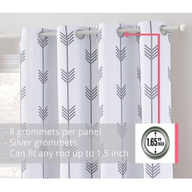 HLC.ME Arrow Printed Privacy Blackout Energy Efficient Room Darkening Thermal Grommet Window Curtain Drape Panels for Kids Bedroom - Set of 2 - Platinum White/Grey - 84" inch Long