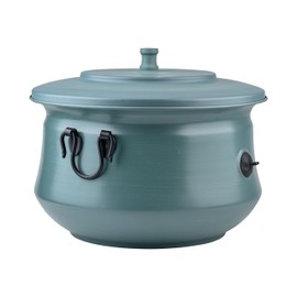 LifeSmart Decorative Garden Hose Holder Storage Pot with Lid | Hose Container Pot Outdoor or Indoor Use | Water Hose Hider 19x15.25 Inches,Green | Handmade (Brushed Green)