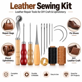 Leather Sewing Kit for Upholstery Repair – Waxed Thread & Large-Eye Needles for DIY Leather Crafts