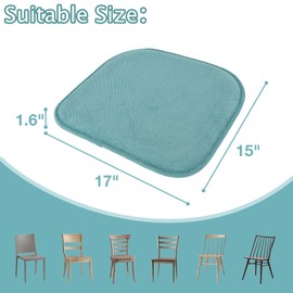 PAGGED Blue Kitchen Chair Cushions Set of 6, Memory Foam Chair Pads for Dining Non Slip Soft Seat Cushion for Wooden Metal Chairs, 17" * 15"