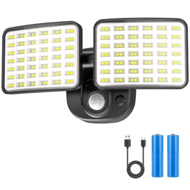 Rechargeable Battery Motion Light, 2500LM & 4000LM Dual Modes Motion Sensor Security Lights, USB Charging Wireless Flood Light Battery Powered, LED Outdoor Lights for Garage,Yard,Porch,Shed, White
