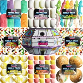UFO Pack - 9 Kinds of Premium Freeze Dried Candy - Cosmic Crunchies, Moon Clouds, Space Sharks, Alien Tongues, Lemon Stars and More Shipped in a Spaceship Box for Protection