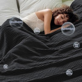 PHF Lightweight Waffle Weave Blanket King Size 104"x 90", Soft Woven Summer Blanket for Hot Sleepers - Aesthetic Home Decor for Couch Bed Sofa, Pet Friendly, Black