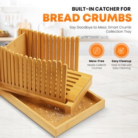 UTOPPI Bread Slicer for Homemade Bread, Foldable Bamboo Cutter with Crumb Tray, Sourdough Knife for Slicing, Loaf Tool Works with Cakes, Bagels, and Loaves