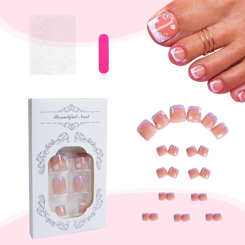 Light Purple French Press on Toenails Short Square - Summer