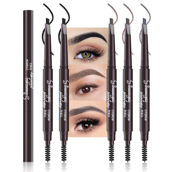 5 Pcs Ultimate Eyebrow Retractable Definer Pencils,Dual-Sided Natural Soft Textured