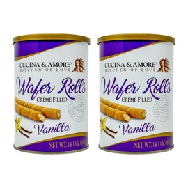 Cucina & Amore Crème-Filled Wafer Rolls, European Artisan Style, Made with Coconut Oil, Vanilla 14.1oz - 2 Pack