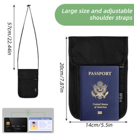 Rfid Blocking Passport Holder,Travel Neck Wallet,Wear Resistant Neck Pouch,Security Lightweight Passport Wallets for Women and Men (7.87"x5.5")