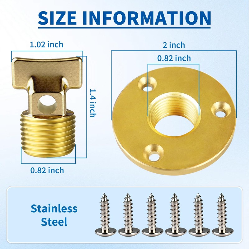 Boltigen Solid Brass Garboard Drain Plug Kit, 1/2" NPT Threaded