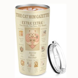 Cat Mom - Vaso de acero inoxidable aislado de 20 onzas con tapa, estilo Gazette clásico, taza de viaje de doble pared al aspiradora, regalo del día de la madre para los amantes de los gatos