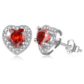 Valentine’s Day Heart Earrings for Women 925 Sterling Silver Hypoallergenic Red Heart Stud Earrings Valentine's Day Birthday Gifts for Girlfriend
