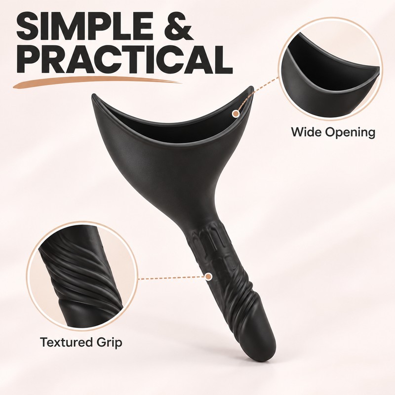 Female Urination Device for Standing Convenience – Black Portable Silicone
